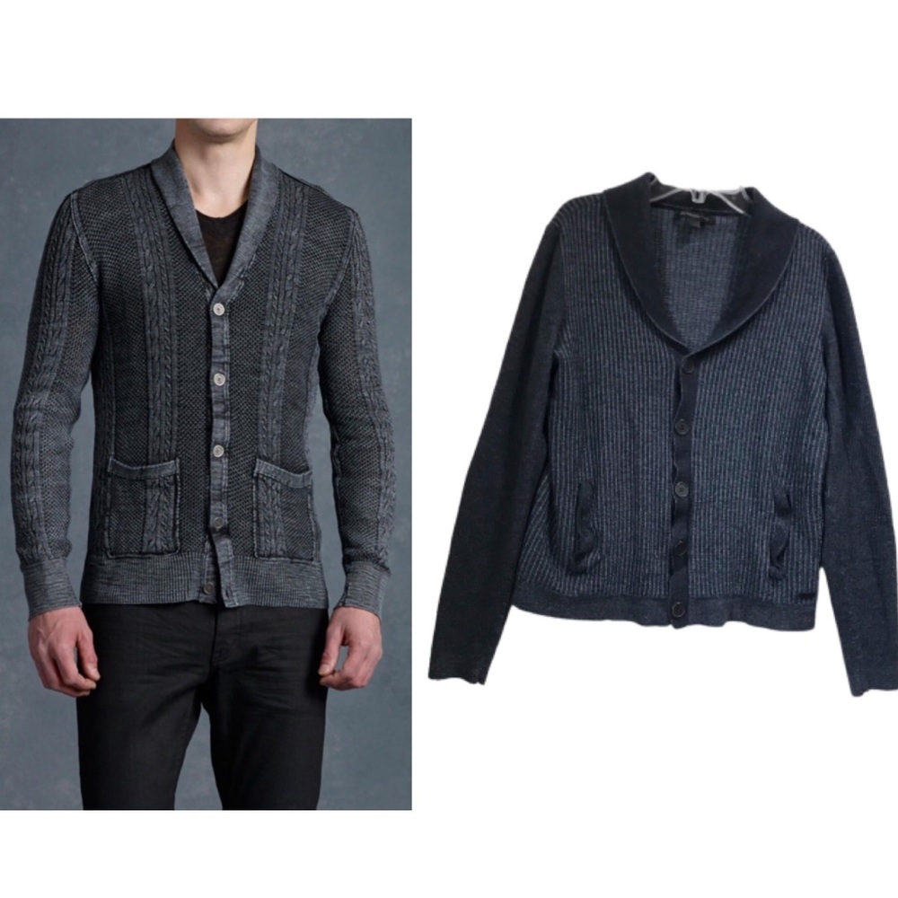 John Varvatos USA Slim Fit Wool Blend‎ Knit Shawl Collar Cardigan Sweater Ribbed